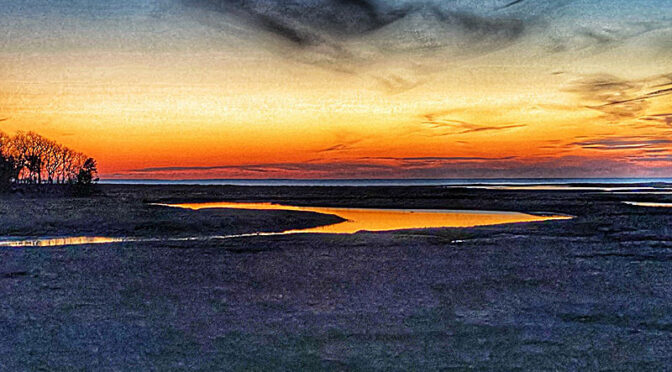 Pretty Sunset Over The Salt Marsh On Cape Cod.