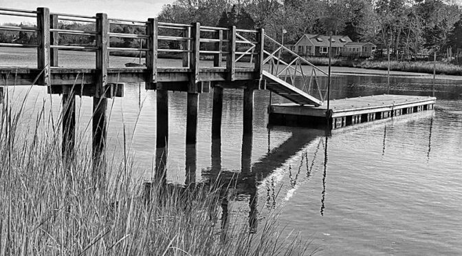 Cape Cod River Dock In Black And White.
