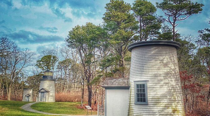 The Three Sisters Of Nauset Lighthouses In Eastham On Cape Cod.