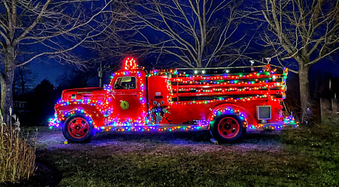 Vintage Fire Engine In Eastham On  Cape Cod Is Aglow With Holiday Lights!