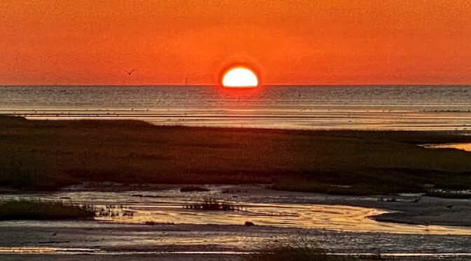 Beautiful Orange Sunset Over Cape Cod Bay.